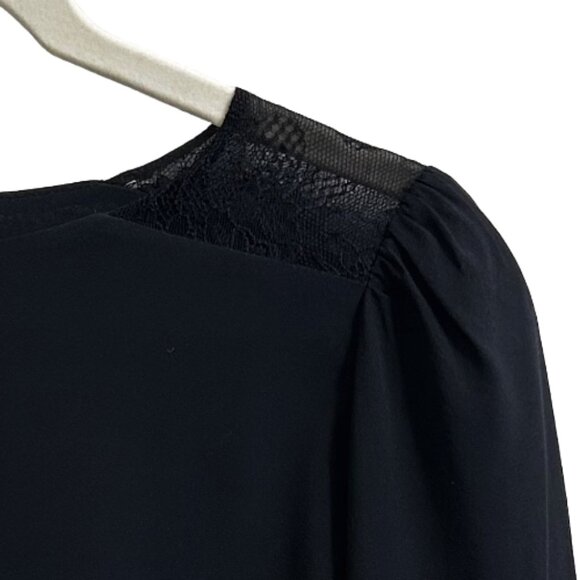 Alice + Olivia Silk Lace Detail Blouse Black S Designer Luxury Top - Picture 2 of 8